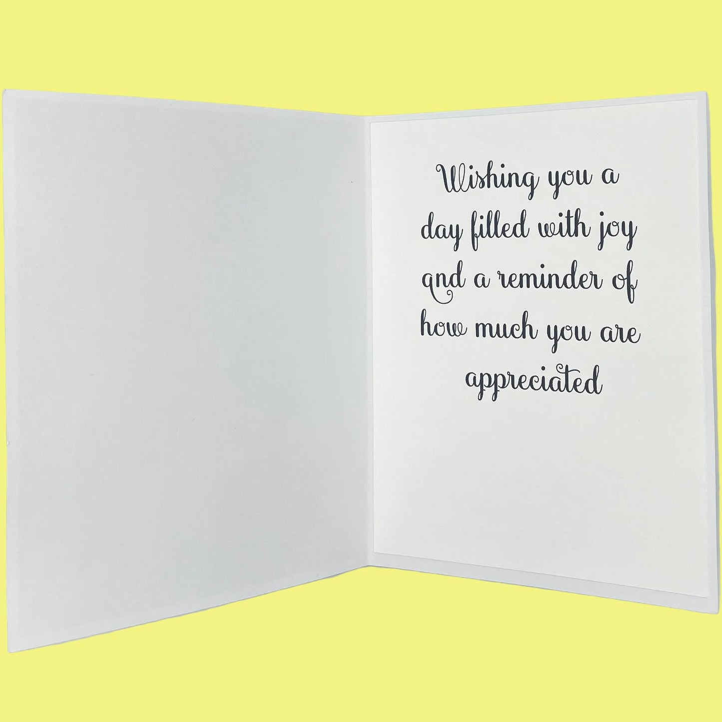 Open card with a message on a yellow background