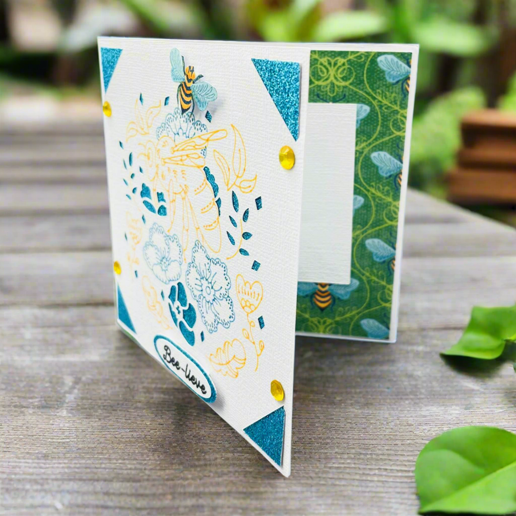 "BEE-LIEVE" Square Comfort Card- Blue