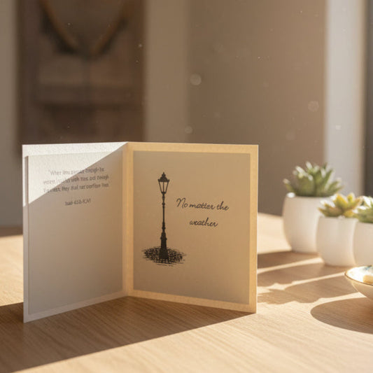 Greeting card with text and a design on a white background