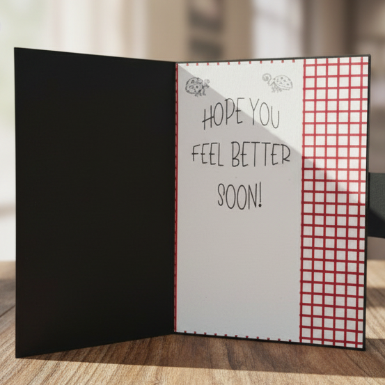 Greeting card with text 'Hope you feel better soon!' on a white background