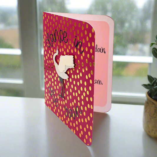 "CRANE DANCE- Gold Rain" Comfort Card