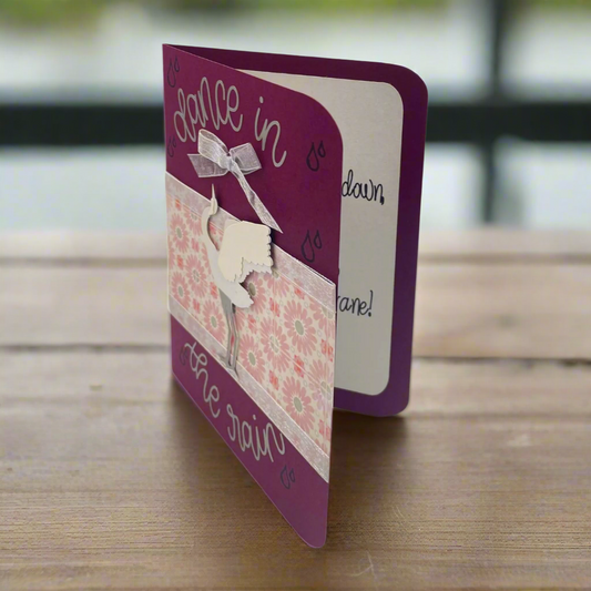 "CRANE DANCE- Plum with Pink Flowers" Comfort Card