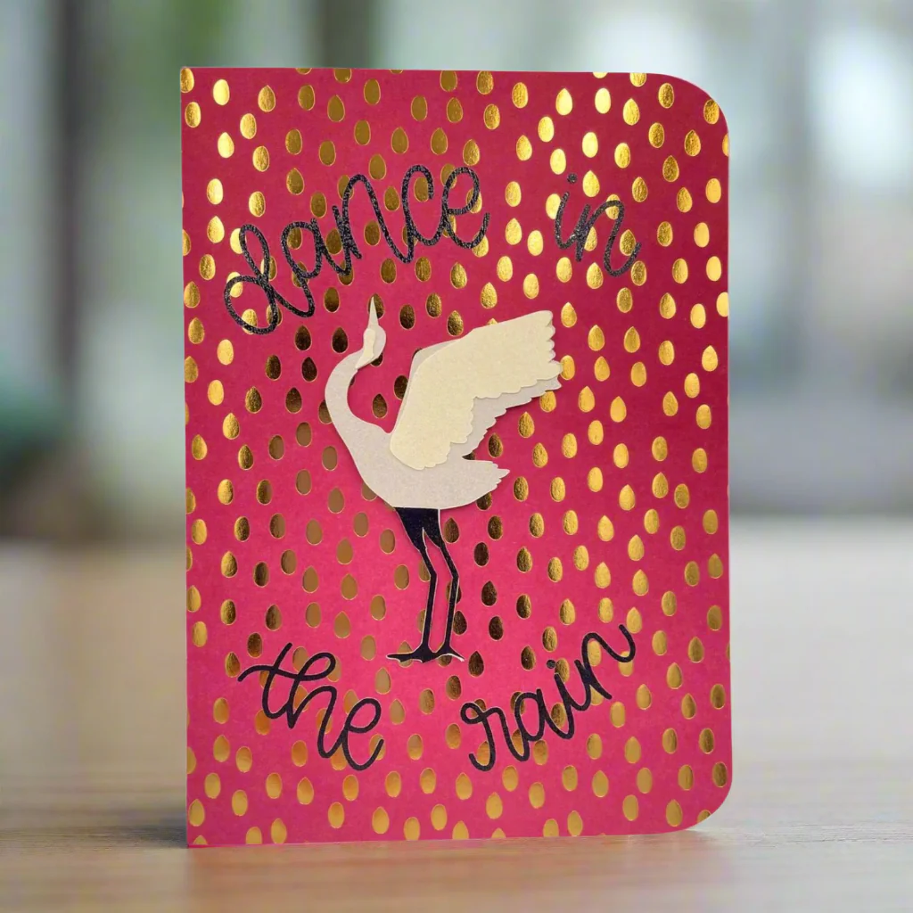 "CRANE DANCE- Gold Rain" Comfort Card