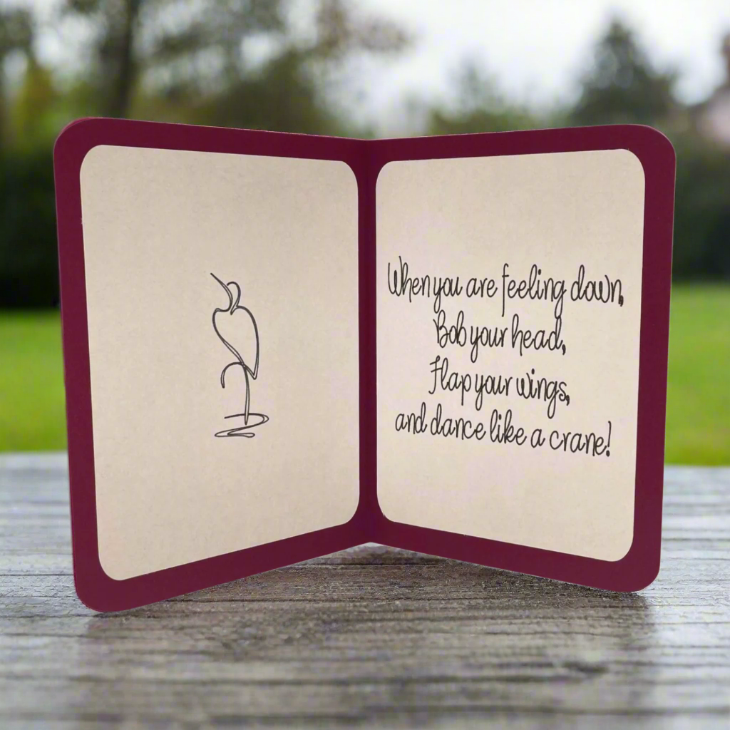 "CRANE DANCE- Plum with Pink Flowers" Comfort Card