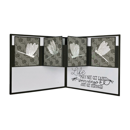 "DRAGONFLY RESILIENCE" Black Roses Deluxe Dimensional Card