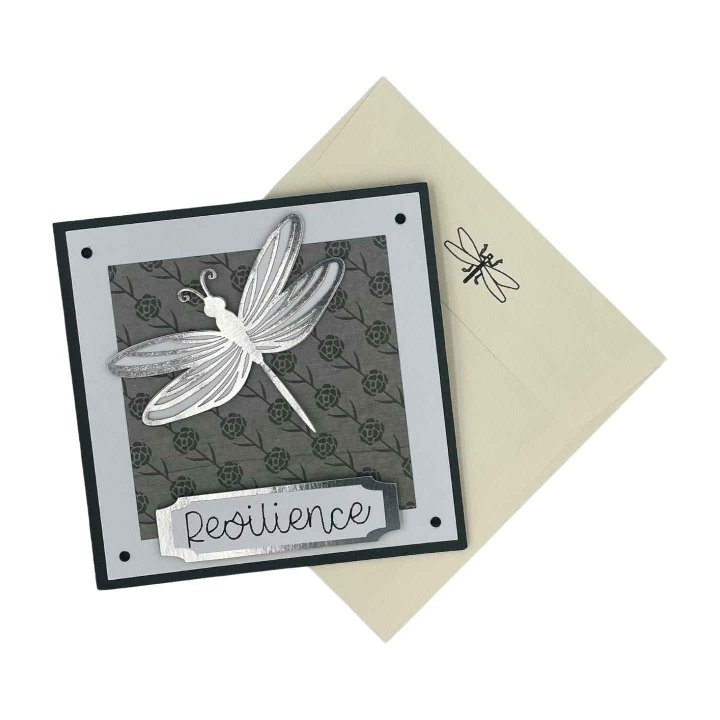 "DRAGONFLY RESILIENCE" Black Roses Deluxe Dimensional Card