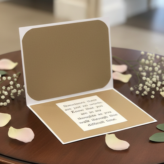 Open card with a message on a white background