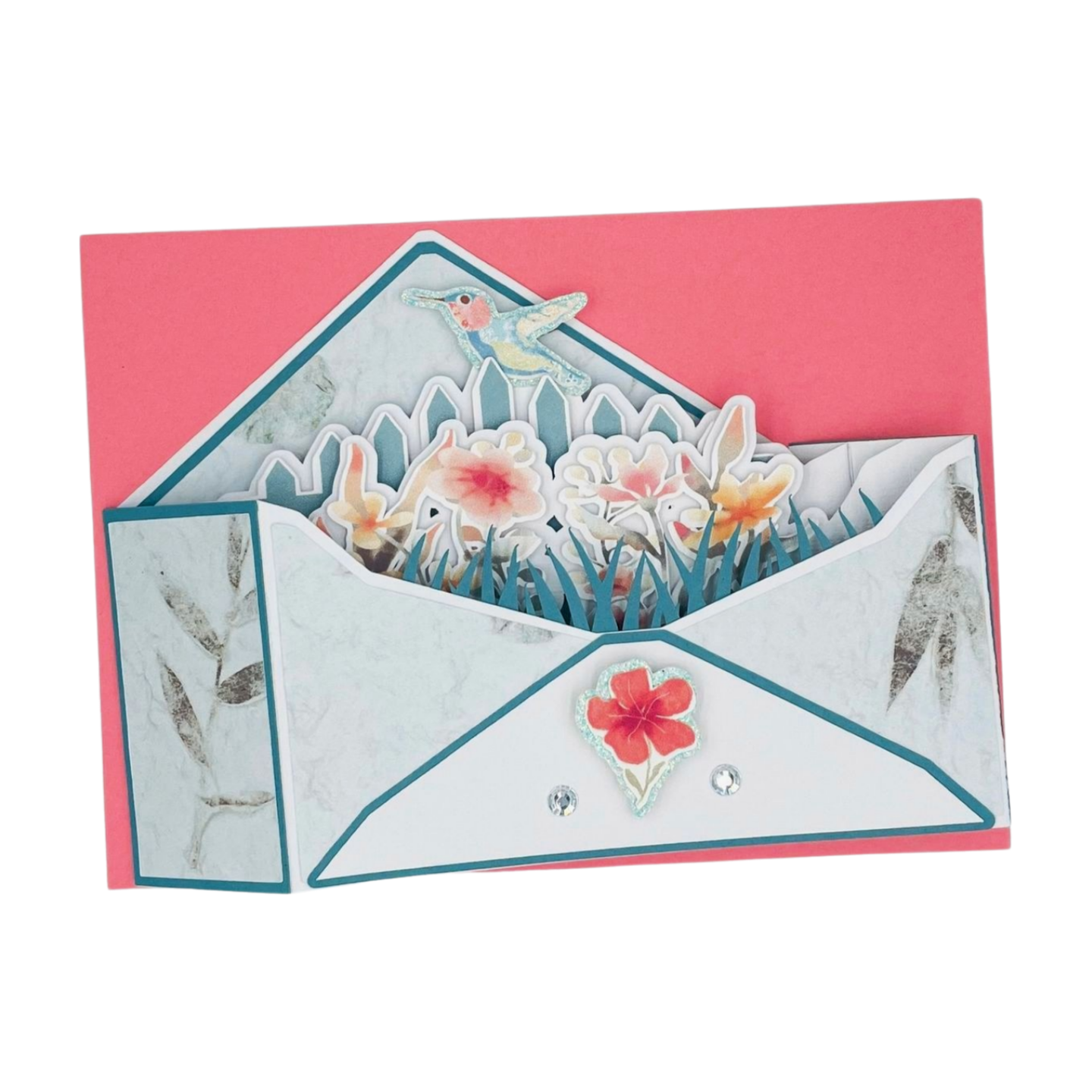 Floral box card on a pink envelope