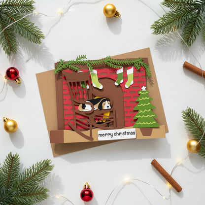 FIREPLACE with DOG Box Card￼