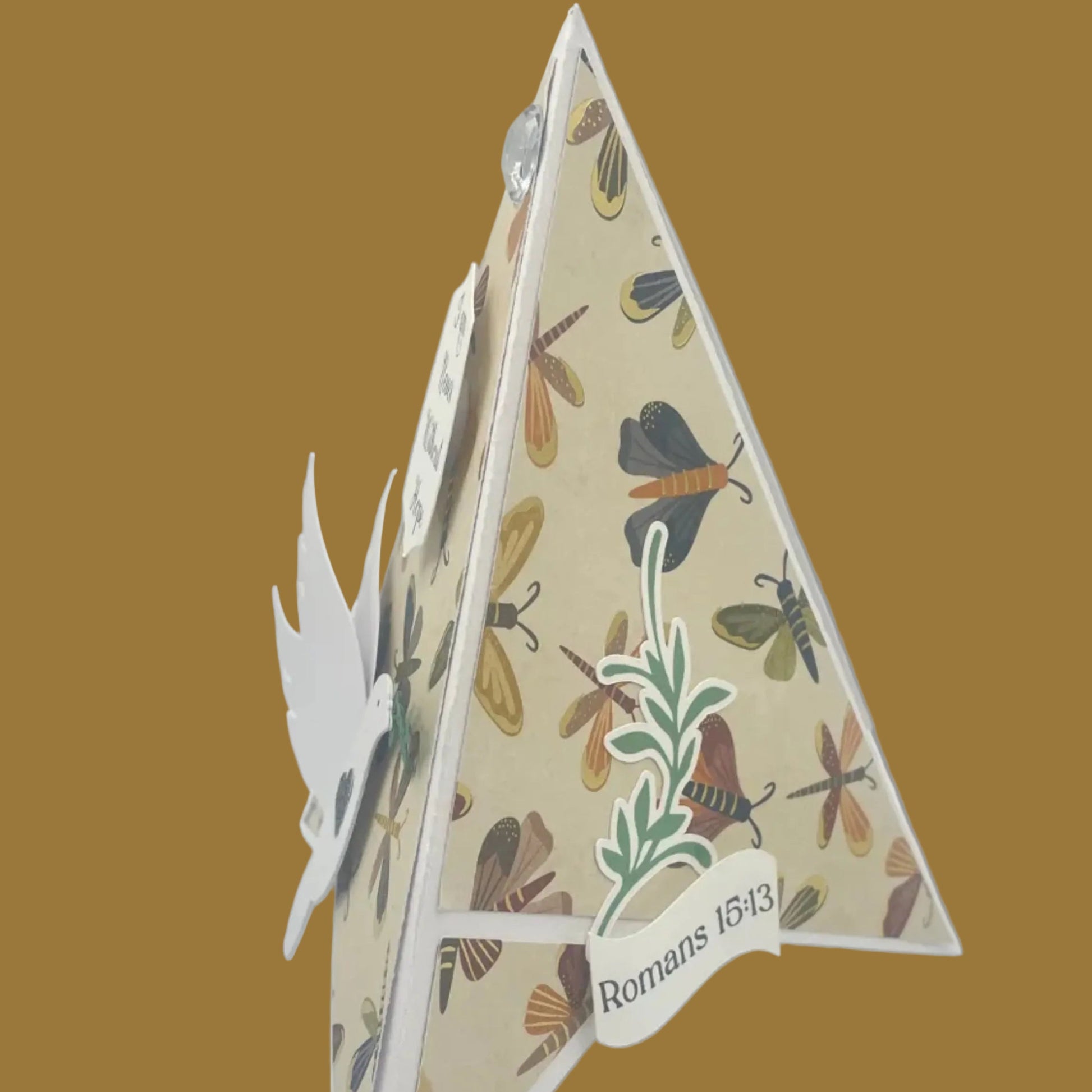 Decorative card with nature-themed illustrations on a brown background