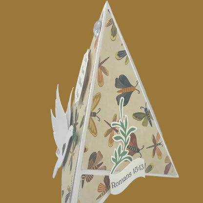 Decorative card with nature-themed illustrations on a brown background