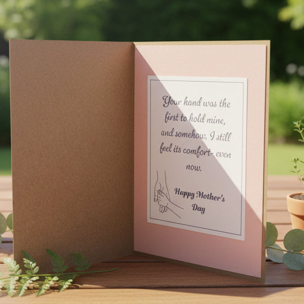 Mother's Day card with text and illustration on a pink and brown background