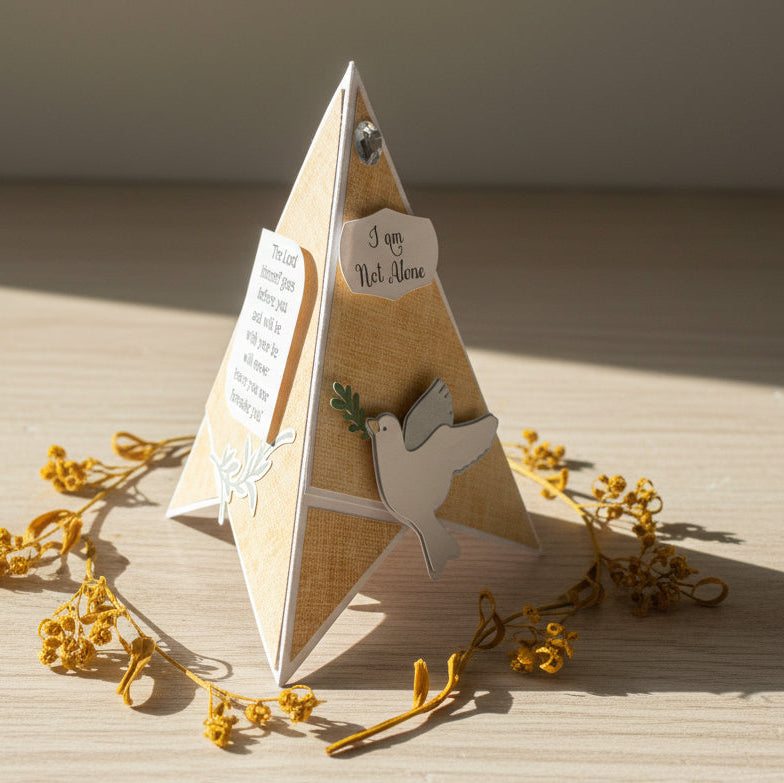 Decorative paper sculpture with a dove design on a wooden surface