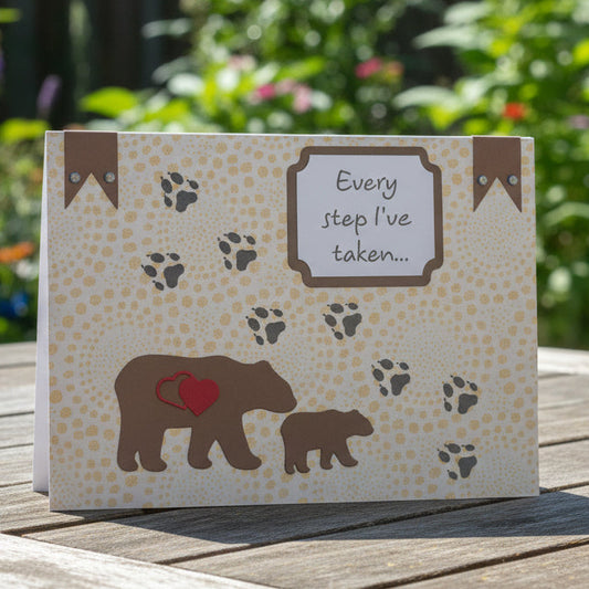 Card with bear illustrations and text on a white background