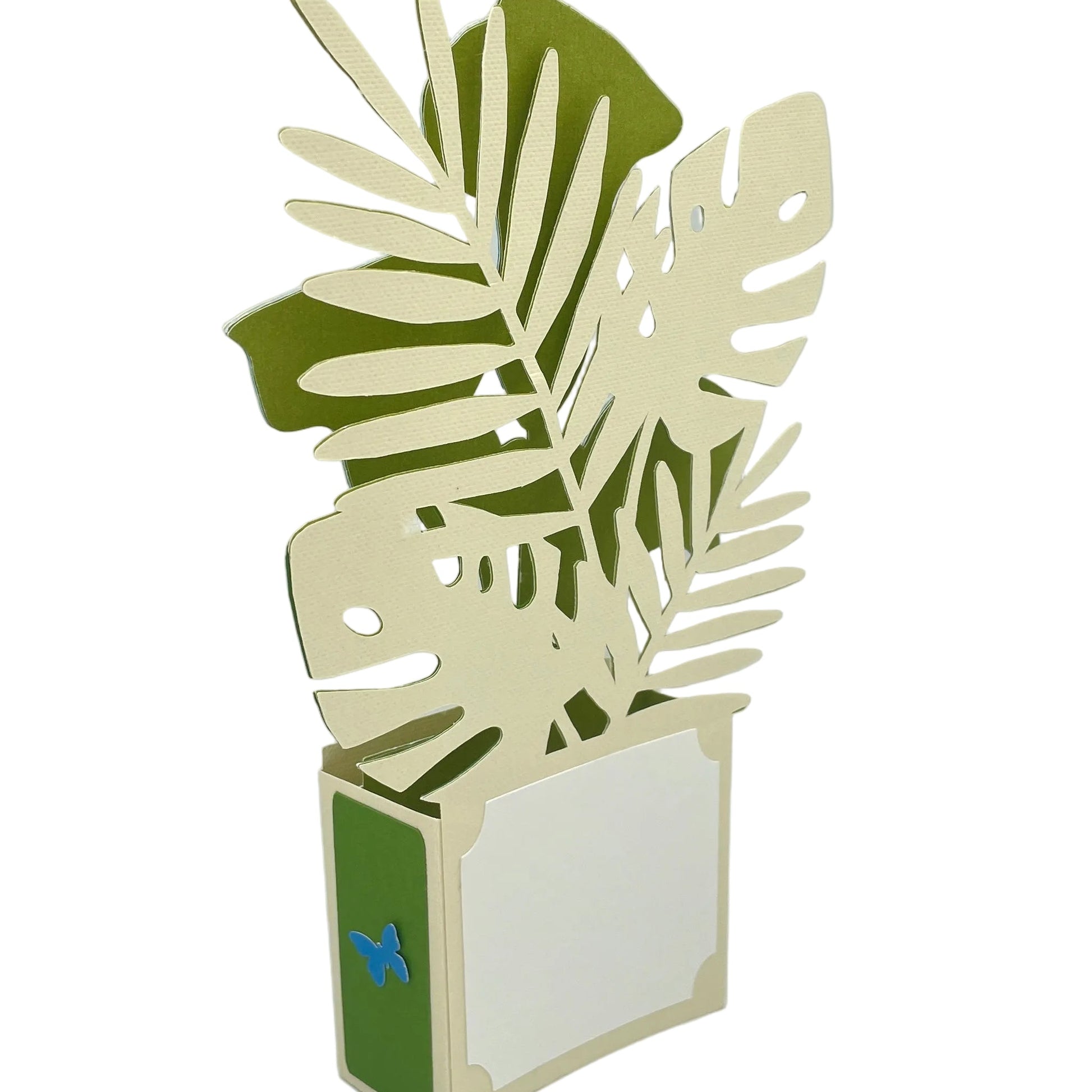 Back of lilies box card with leaf designs on a white background