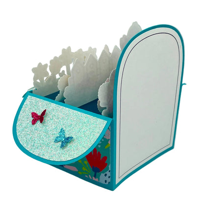 Pop-up card with butterflies scene design on a teal background