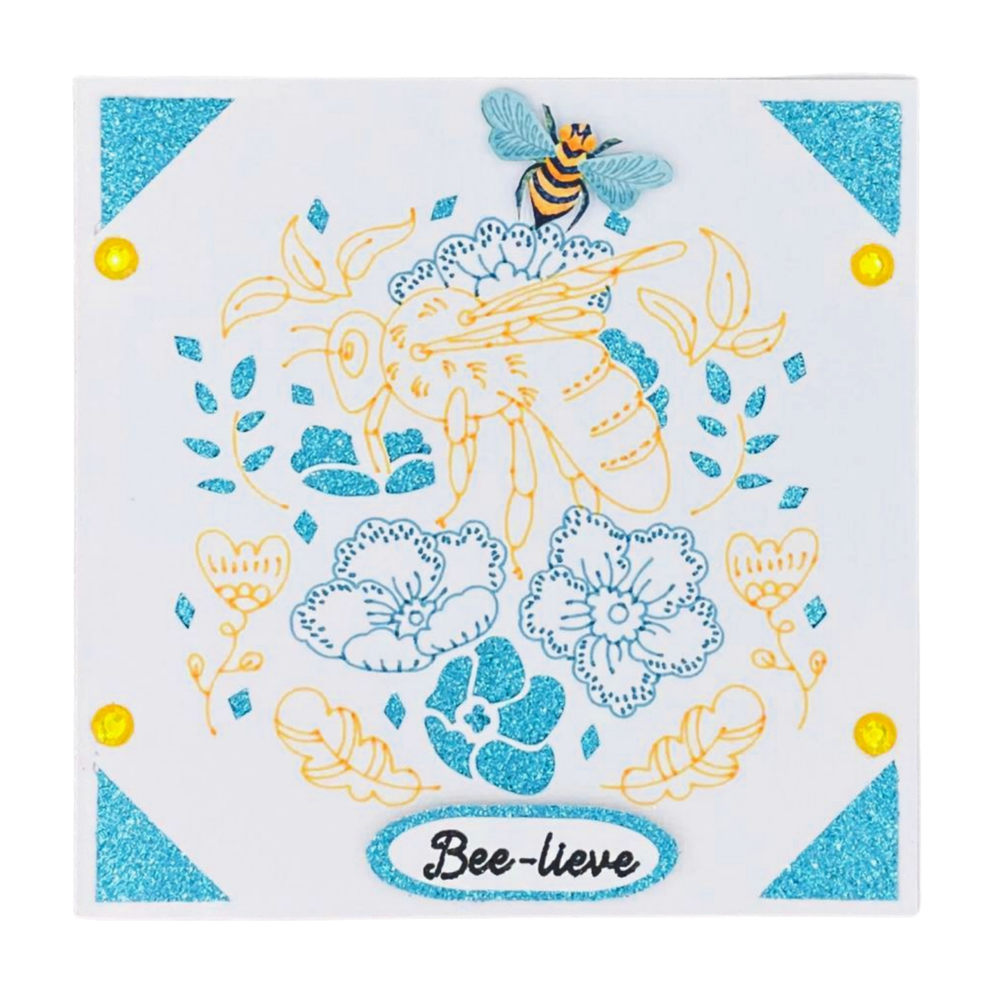 "BEE-LIEVE" Square Comfort Card- Blue