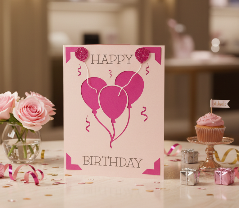 BIRTHDAY BALLOONS Card- Pink