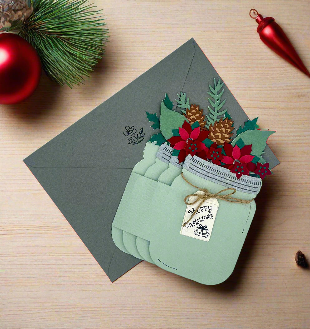Mason jar poinsettia card